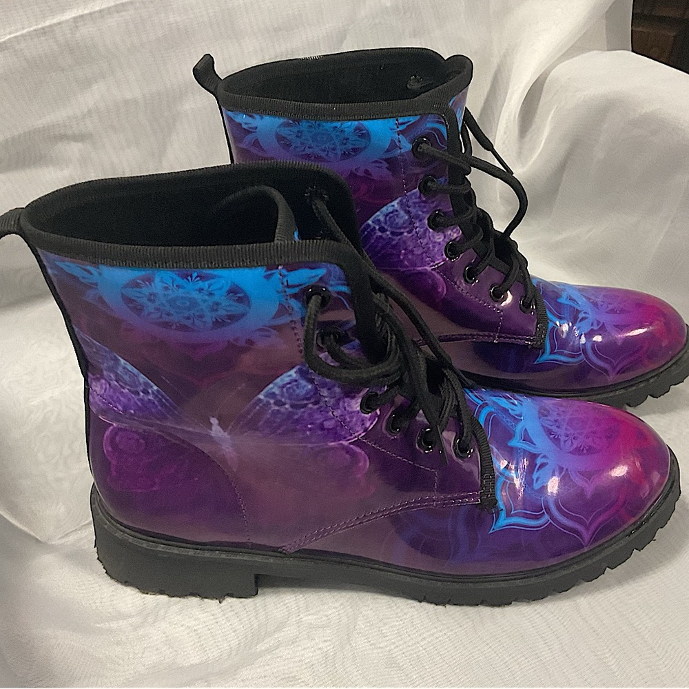 GUC Butterfly Combat High Platform Boots, GUC Girls Moto Boots Fashion Shoes 7.5